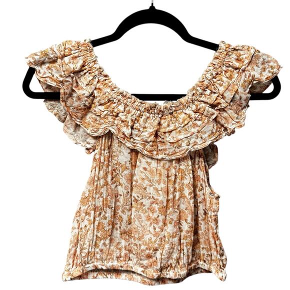 Love Shack Fancy Pink Floral Ruffle Dorin Cotton Crop Top Womens Small - Picture 5 of 8